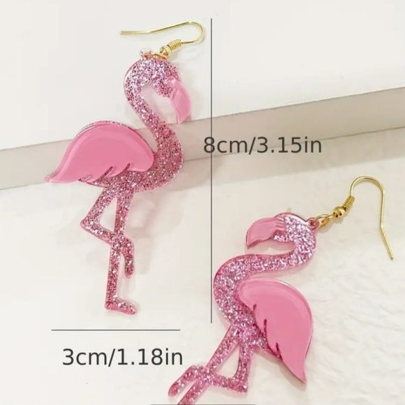 Pink Flamingo Acrylic Earrings - Picture 3 of 4